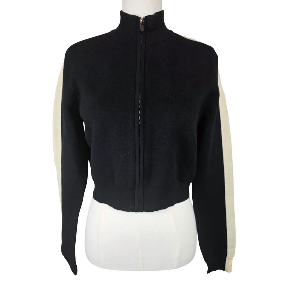 Spiritual Gangster Black & Tan Full-Zip Cropped Sweater w/Mock Neck